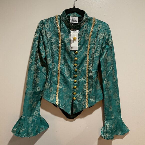 Duchess Judith The Pirate Dressing Green Gold Brocade Jacket Ren Faire Small NWT - Picture 1 of 15